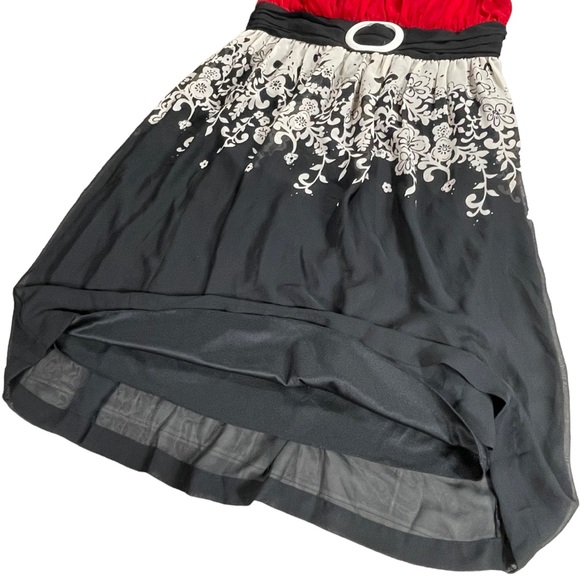 Jonathan Martin size 10 dress black cream floral design on bottom red tie top - Picture 8 of 15